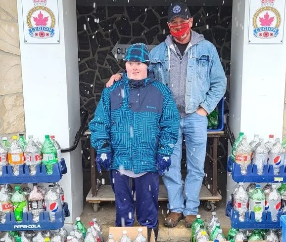Greg Blagdon with donated pop tabs